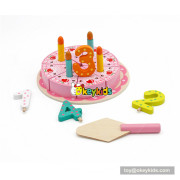 Wholesale beautiful wooden cutting birthday cake toy with digital candles for baby's EQ develop W10B202