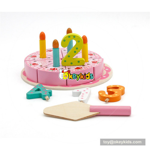 Wholesale beautiful wooden cutting birthday cake toy with digital candles for baby's EQ develop W10B202