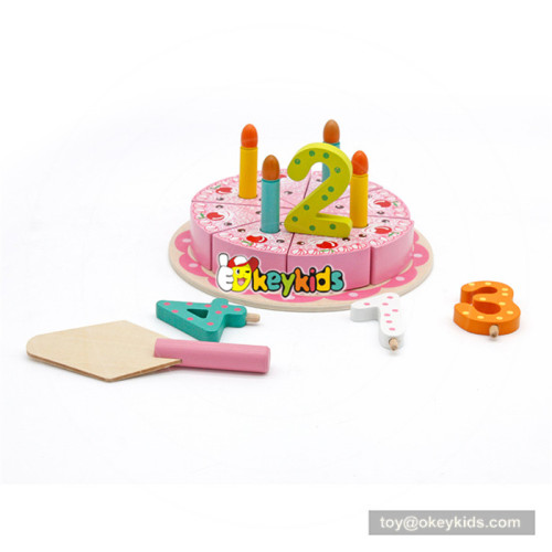 Wholesale beautiful wooden cutting birthday cake toy with digital candles for baby's EQ develop W10B202