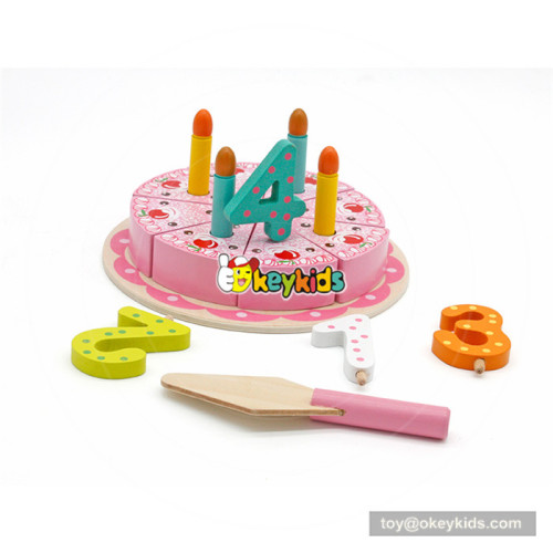 Wholesale beautiful wooden cutting birthday cake toy with digital candles for baby's EQ develop W10B202