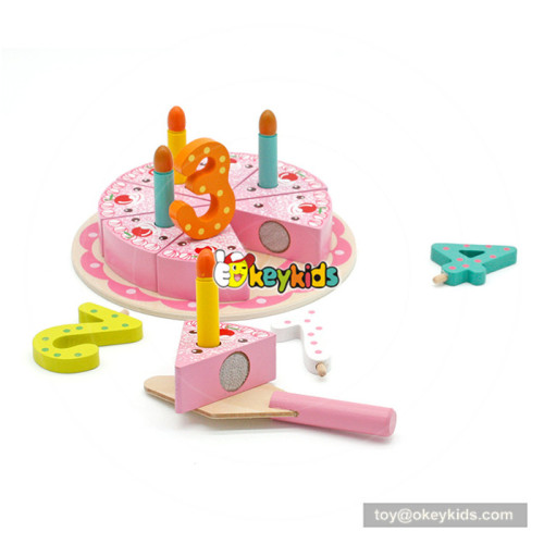 Wholesale beautiful wooden cutting birthday cake toy with digital candles for baby's EQ develop W10B202