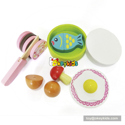 Interesting pretend toy breakfast theme wooden food cutting toy for kids W10B209