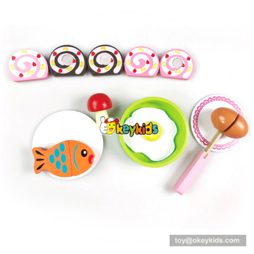 Interesting pretend toy breakfast theme wooden food cutting toy for kids W10B209