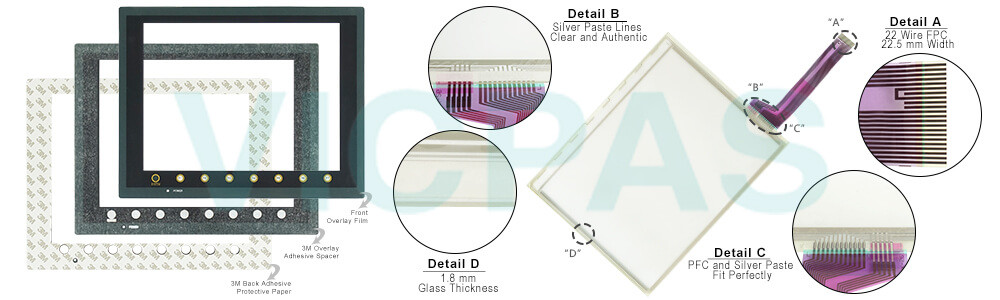Hakko Monitouch V712iSM V712iSMD Touch Screen Panel, Protective Film, Plastic Case Cover and LCD Display Repair Replacement