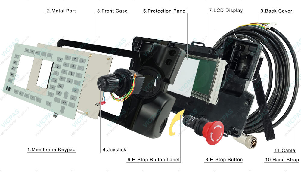 ABB 3HAC025117-002 SC4 SC4+ Teach Pendant metal part, HMI case, cable, LCD display panel, E-stop button, protection panel,  membrane keyboard, E-stop button label, hand strap and joystick