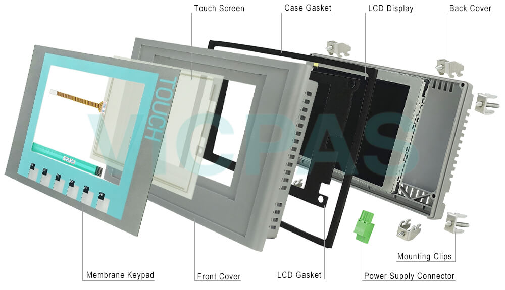 6AV6647-0AC11-3AX0 Siemens SIMATIC HMI KTP600 BASIC MONO PN Touchscreen Glass, HMI Case, Overlay, Gasket, Screws, Power Supply Connector, Mounting Clips and LCD Display Repair Replacement