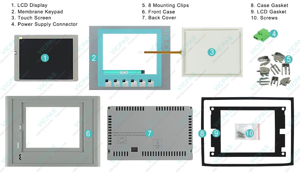 6AV6647-0AB11-3AX0 Siemens SIMATIC HMI KTP600 BASIC MONO PN Touchscreen Glass, Plastic Case, Overlay, Power Supply Connector, Gasket, Mounting Clips, Screws and LCD Display Repair Replacement