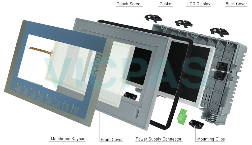 6AV2123-2GB03-0AX0 Simens Simatic HMI KTP700 Basic Touchscreen Panel Glass, Plastic Case, Overlay, Mounting Clips, Power Supply Connector, Gasket, Screws and LCD Display Repair Replacement