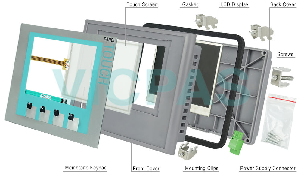 6AG1647-0AA11-2AX0 Siemens SIPLUS KTP400 BASIC MONO PN 3,8" TouchScreen Panel Glass, Overlay, Plastic Shell, Power Supply Connector, Gasket, Mounting Clips, Screws and LCD Display Repair Replacement