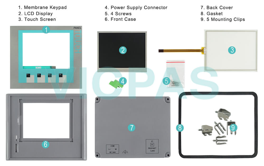 6AV6647-0AA11-3AX0 Siemens Simatic HMI KTP400 Basic MONO PN Touch Screen Panel Glass, Overlay, Mounting Clips, Plastic Cover, Power Supply Connector, Gasket, Screws and LCD Display Repair Replacement