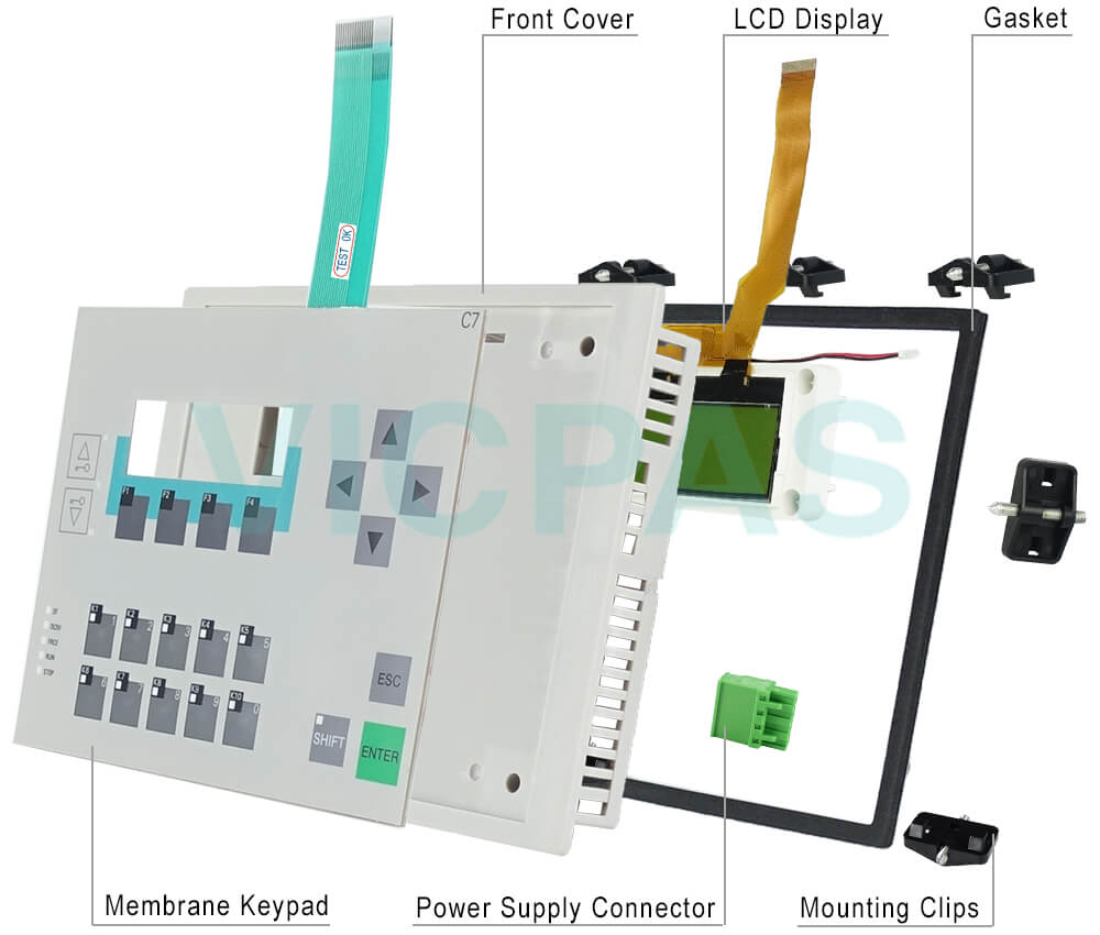 6AG1613-1CA02-4AE3 Siemens SIMATIC HMI C7-613 Membrane Keyboard, Gasket, Screws, Power Supply Connector, Mounting Clips, Plastic Case Repair Replacement