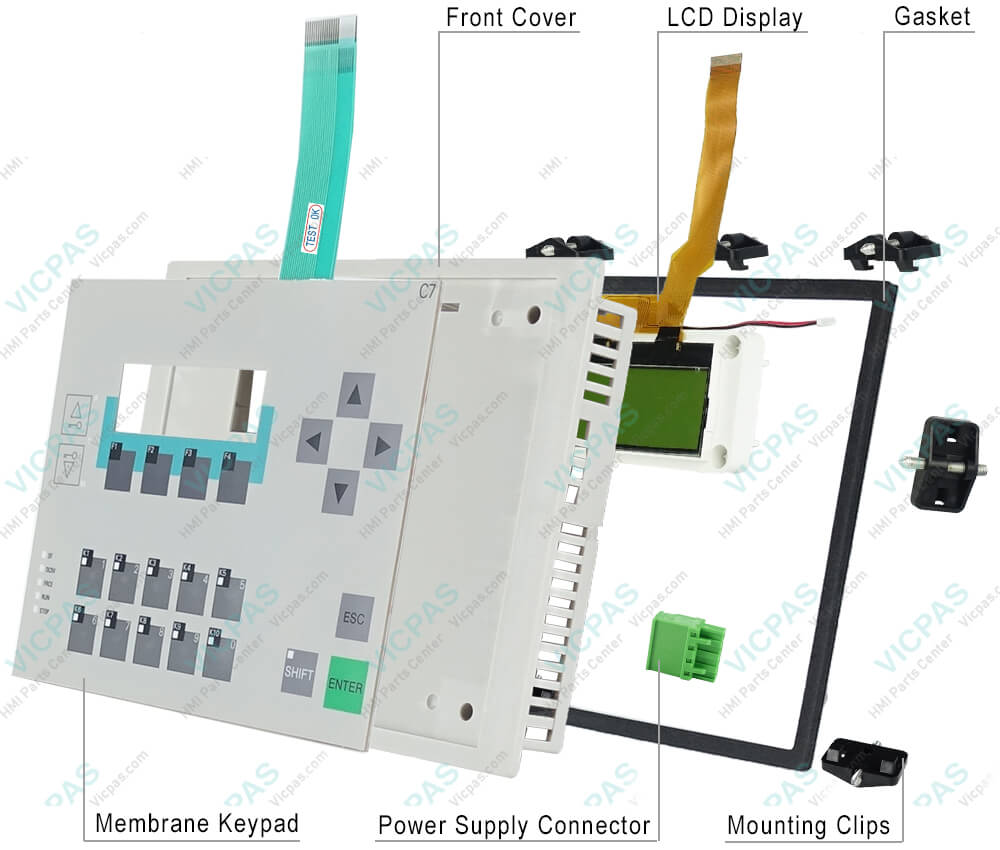 6ES7613-0CA00-7AA0 Siemens SIMATIC HMI C7-613 Membrane Keyboard, Mounting Clips, Plastic Cover, Power Supply Connector, Gasket, LCD Display Repair Replacement