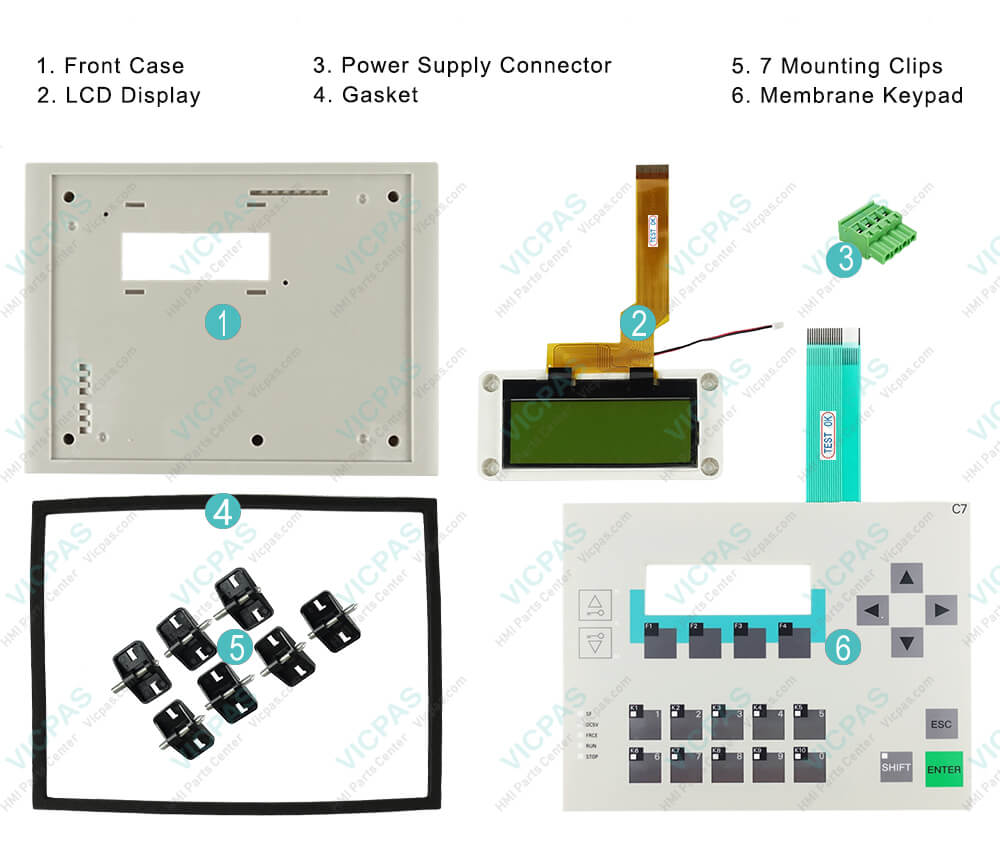 6AG1913-1CA01-1AE3 Siemens SIMATIC HMI C7-613 Membrane Keyboard, Gasket, Mounting Clips, Plastic Cover Body, Power Supply Connector, LCD Display Panel Repair Replacement