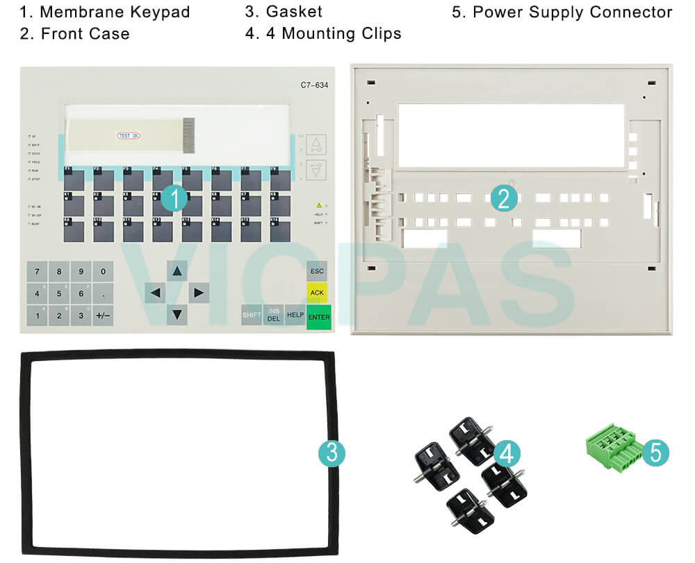 6ES7634-2DF00-0AE3 Siemens SIMATIC HMI C7-634 Membrane Keyboard, Enclosure, Mounting Clips, Gasket and Power Supply Connector Repair Replacement