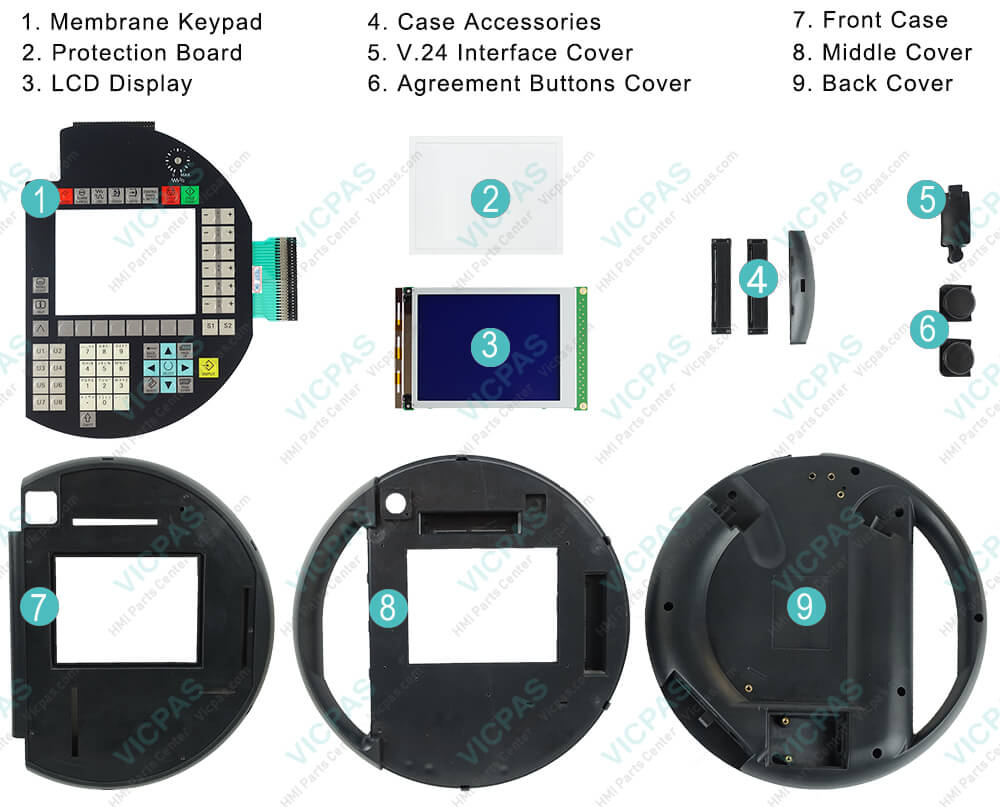 6FC5448-0AA10-0AA0 Siemens SIMATIC HMI HT6 OPERATOR PANEL Housing, Membrane Keypad, LCD Display, Protection Board, V.24 Interface Cover and Agreement Buttons Cover Repair Replacement
