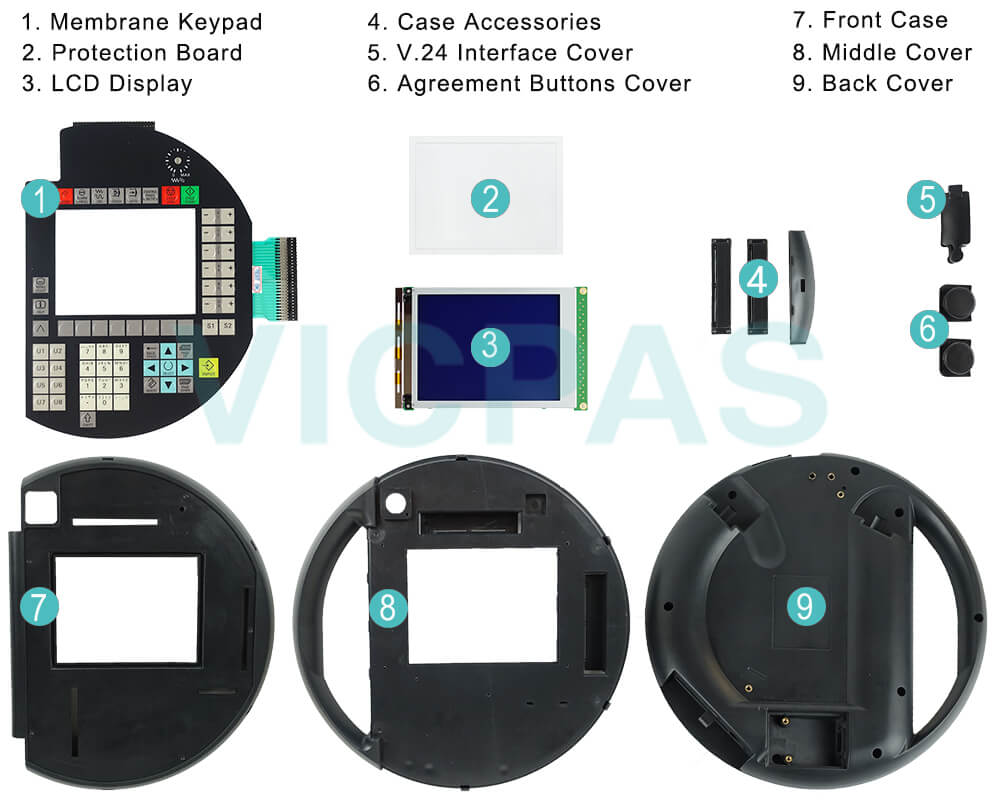  6FC5403-0AA10-0AA0 Siemens SIMATIC HMI HT6 OPERATOR PANEL Membrane Keypad, LCD Display, Housing, Protection Board, V.24 Interface Cover and Agreement Buttons Cover Repair Replacement