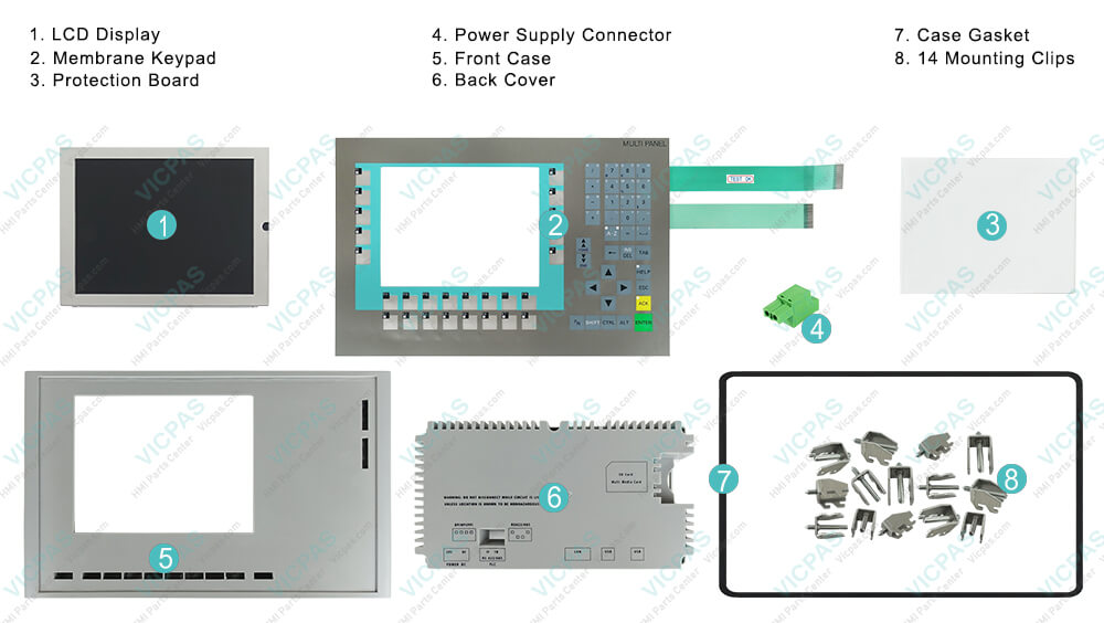 6AV6643-0DB01-1AX2 Siemens SIMATIC HMI Multi Panel  MP277 8 plastic case, touch screen, keypad, LCD Screen, Power Supply Connector, Case Gasket, Mounting Clips Repair Replacement