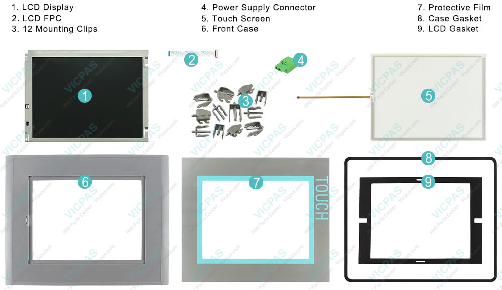 6AV6643-5CD30-0YA0 Touchscreen Panel Glass, Protective Film, LCD Display, HMI Case, LCD Screen, Power Supply Connector, LCD Gasket, LCD FPC, Case Gasket, Mounting Clips Repair Replacement
