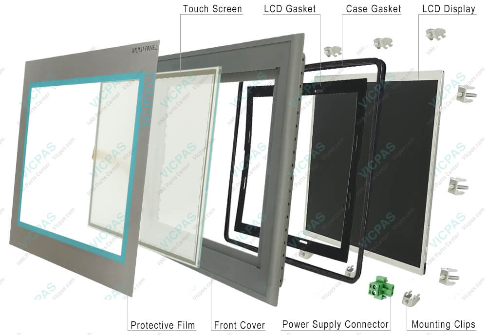 6AV6644-5AA10-0BJ0 Siemens SIMATIC HMI Multi Panel  MP377 12 Touchscreen Panel Glass, LCD Gasket, Plastic Cover Body, LCD Display Screen, Case Gasket, Power Supply Connector, Mounting Clips and Overlay Repair Replacement