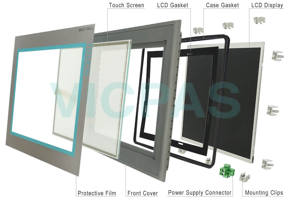 6AV6644-0AA01-2AX1 Siemens SIMATIC HMI Multi Panel  MP377 12 Touchscreen Panel Glass, Overlay, Mounting Clips, LCD Gasket, Enclosure, LCD Display Panel, Power Supply Connector, Case Gasket Repair Replacement