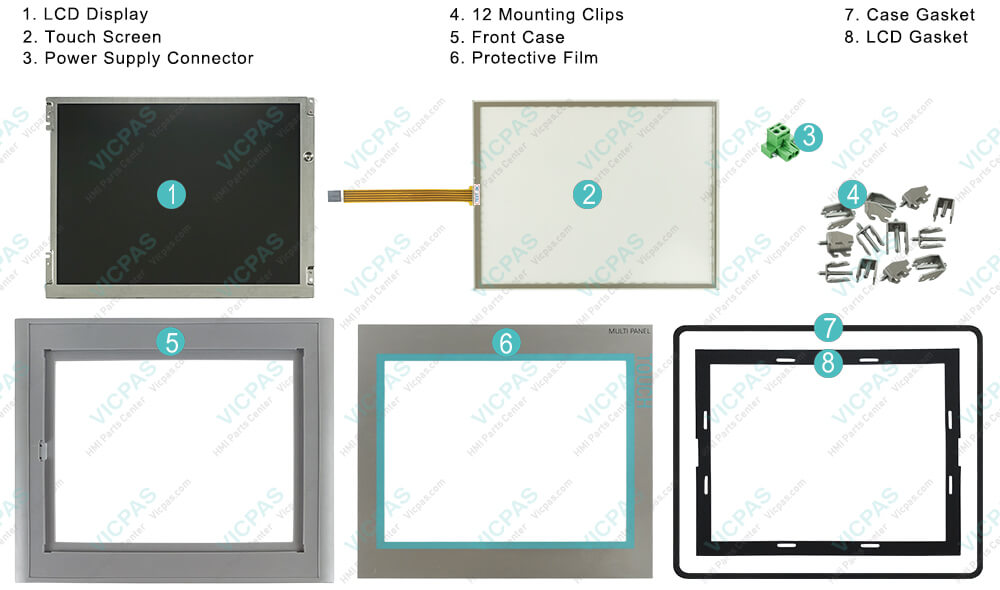 6AV6652-4FA01-0AA0 Siemens SIMATIC HMI Multi Panel  MP377 12 Touchscreen Panel Glass, Power Supply Connector, Mounting Clips, Case Gasket, LCD Gasket, LCD Display, HMI Case and Overlay Repair Replacement