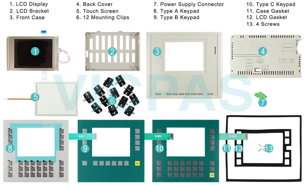0005-4050-710 Siemens SIMATIC HMI OP177B OPERATOR PANEL Membrane Keypad, Touch Panel, Display, Display Bracket, Mounting Clips, Power Supply Connector, Gasket, Screwsand Plastic Case Shell Repair Replacement