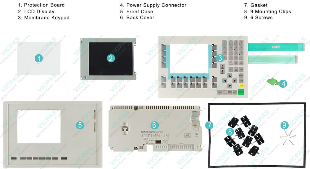 6AV6542-0CA10-0AX1 Siemens SIMATIC HMI OP270 6 OPERATOR PANEL Membrane Keyboard, Display, Gasket, Mounting Clips, Screws, Protection Panel, Power Supply Connector and Plastic Case Shell Repair Replacement