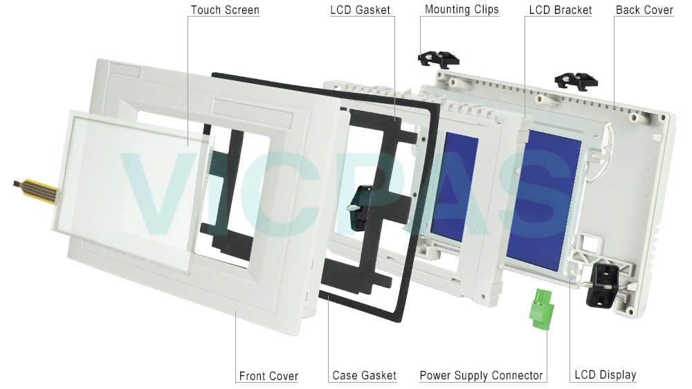 6AV6640-0CA01-0AX0 Siemens SIMATIC HMI TP170 Touch Screen Panel, Overlay, Plastic shell, Case Gasket, LCD Gasket, LCD Bracket, Power Supply Connector, Mounting Clips, Screws and LCD Display Repair Replacement