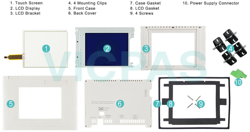 6AV6545-0BB15-2AX0 Siemens SIMATIC HMI TP170 Touch Screen Panel, Overlay, Plastic shell, Case Gasket, LCD Gasket, LCD Bracket, Power Supply Connector, Mounting Clips, Screws and LCD Display Repair Replacement