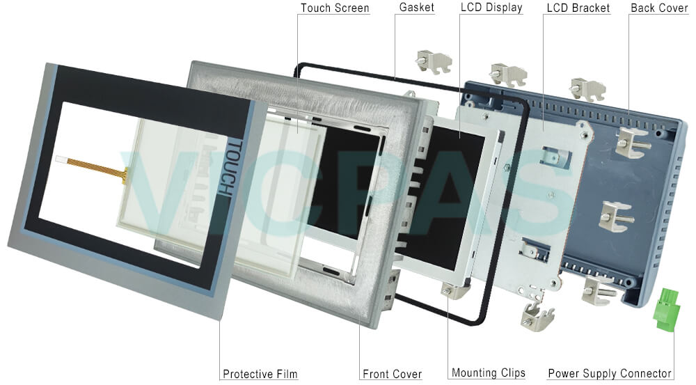6AG1124-0GC13-2AX0 Siemens SIPLUS HMI TP700 Comfort Outdoor conformal Panel Glass, HMI Case, Overlay, LCD Bracket, Case Gasket, Mounting Clips, Power Supply Connector, Screws and LCD Display Repair Replacement