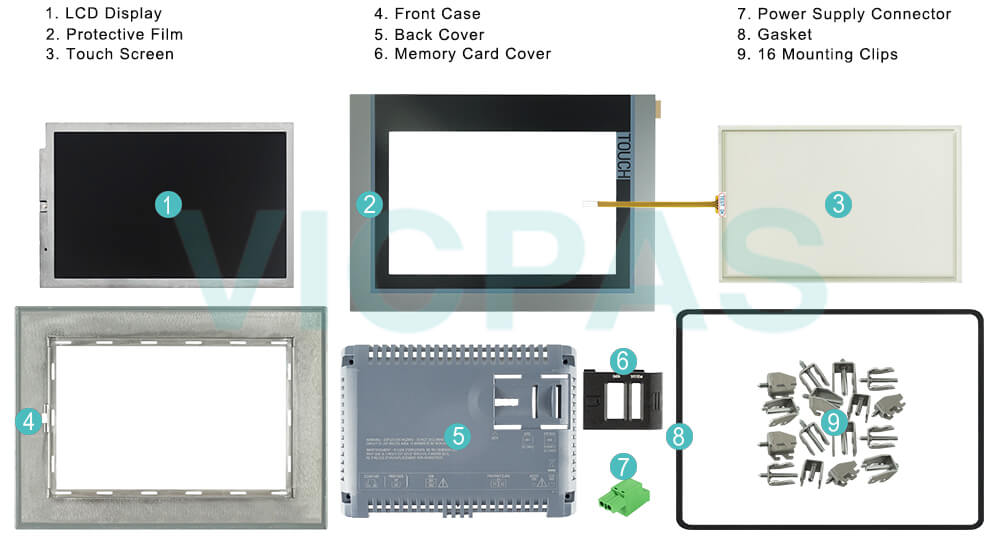 6AV2144-8JC10-0AA0 SIMATIC HMI TP900 COMFORT INOX Touch Panel Glass, Overlay, Aluminum Case, Gasket, Mounting Clips, Power Supply Connector and LCD Display Repair Replacement