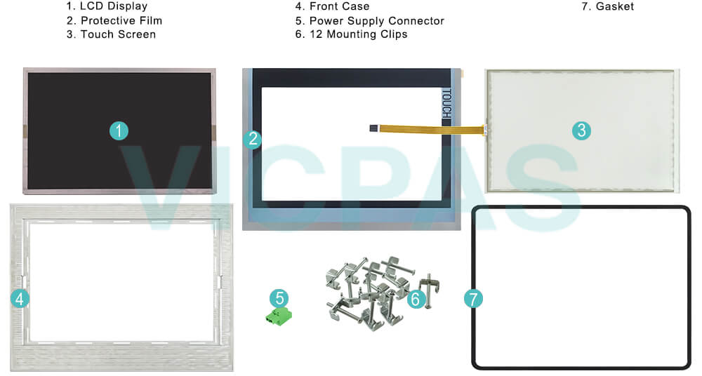 6AV2124-0QC24-1AX0 SIMATIC HMI TP1500 COMFORT PRO Plastic Case, Touch Panel Glass, Overlay, Mounting Clips, Power Supply Connector, Aluminum Front, Gasket and LCD Display Repair Replacement