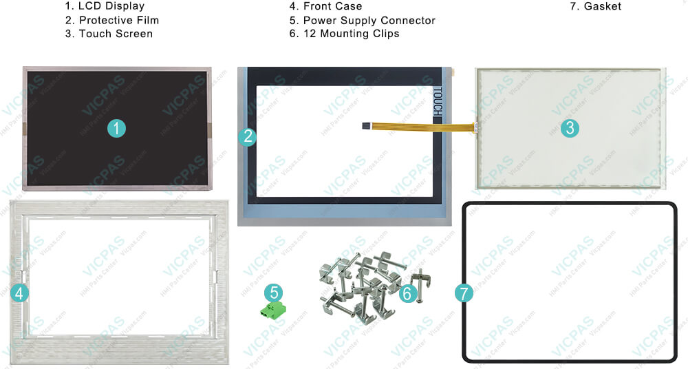6AV2144-8QC10-0AA0 Siemens SIMATIC HMI TP1500 Comfort Touchscreen Glass, Overlay, Mounting Clips, Power Supply Connector, Aluminum Front, Gasket and LCD Display Repair Replacement