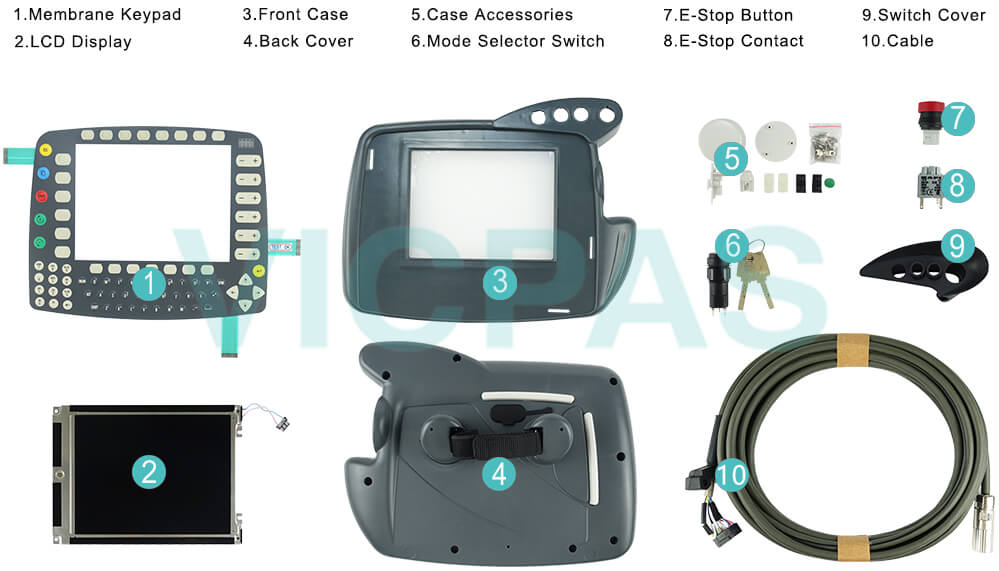 Supply KUKA KCR-VKR C1 69-000-399 KUKA KCP KR C1 69-000-422 teach pendant Parts, LCD Display Panel, Front Case, Back Cover, Cable, E-Stop Contact, Membrane Keypad, E-Stop Button, Case Accessories, Switch Cover and Mode Selector Switch Replacement