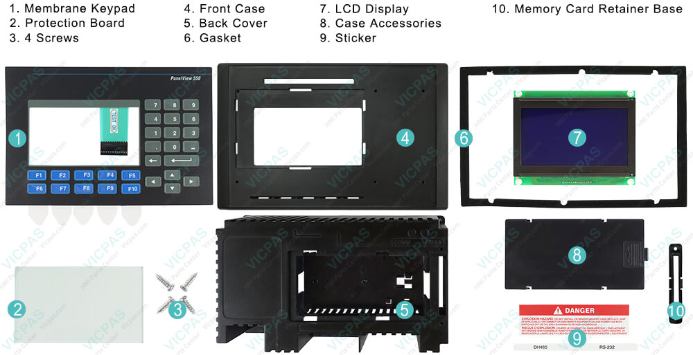  2711-K5A14L1 PanelView 550 Membrane Keyboard Keypad, Plastic Body Cover, LCD Display Panel, Gasket, Protection Board, Screws, Memory Card Retainer Base, Sticker Repair Replacement