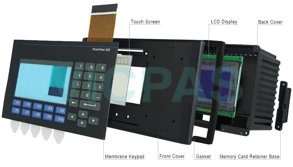  2711-B5A10 PanelView 550 Touch Screen Panel, Membrane Keypad Switch, LCD Display, Memory Card Retainer Base, Enclosure, Gasket, Sticker, Gasket, Case Accessories Repair Replacement