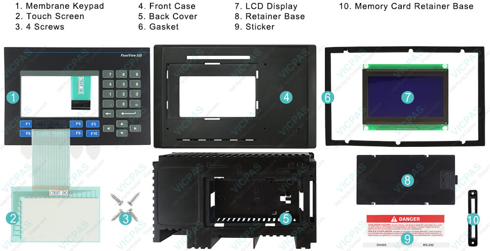  2711-B5A2L1 PanelView 550 Touch Screen Panel, Membrane Keypad Switch, Memory Card Retainer Base, LCD Display Screen, Plastic Cover, Gasket, Sticker, Screws, Case Accessories Repair Replacement
