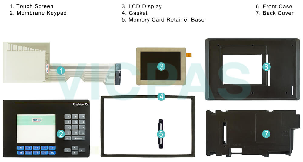 2711-B6C14L1 PanelView 600 Touch Screen Panel, Membrane Keyboard Keypad, Plastic Body Cover, LCD Display Panel, Gasket, Memory Card Retainer Base Cover Repair Replacement