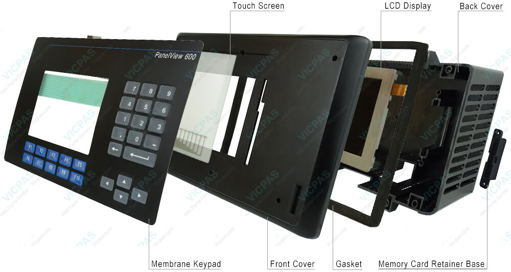 2711-B6C3 PanelView 600 Touch Screen Panel, Membrane Keyboard Keypad, Plastic Case, LCD Display, Gasket, Memory Card Retainer Base Repair Replacement