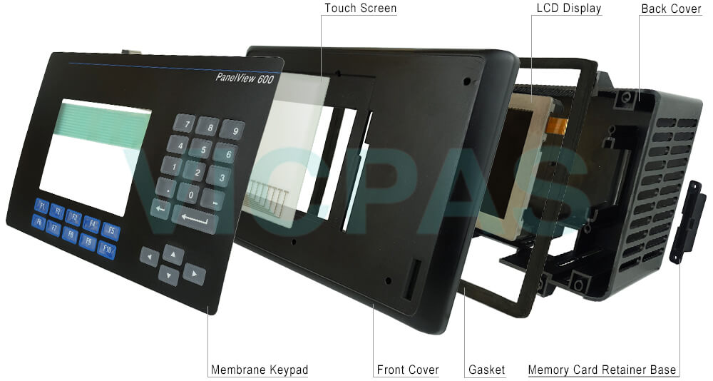 2711-B6C8L1 PanelView 600 Touch Screen Panel, Membrane Keyboard Keypad, Plastic Body Cover, LCD Display Panel, Gasket, Memory Card Retainer Base Repair Replacement