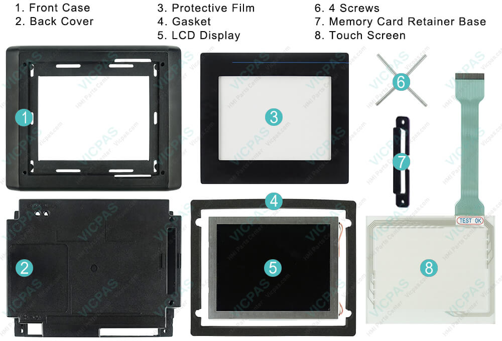 2711-T6C10L1 PanelView 600 Touch Screen Panel, Protective Film Front Overlay, LCD Display Screen, Plastic Cover, Gasket, Memory Card Retainer Base, Screws Repair Replacement