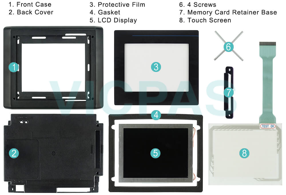 2711-T6C5L1 PanelView 600 Touch Screen Panel, Protective Film Front Overlay, Plastic Shell, LCD Display, Memory Card Retainer Base, Gasket, Screws Repair Replacement
