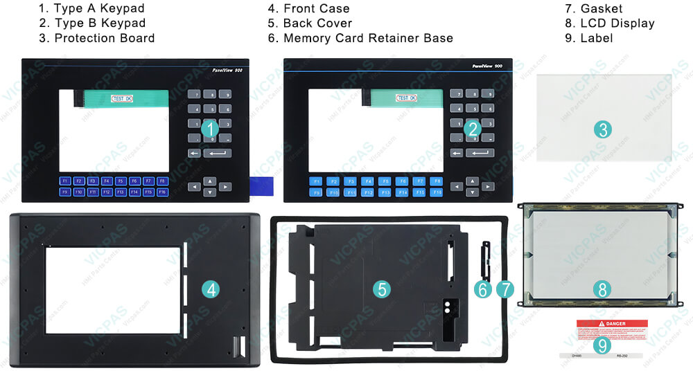 2711-K9C14L1 PanelView 900 Membrane Keyboard Keypad Switch, Protection Board, HMI Case, LCD Display Screen, Memory Card Retainer Base, Gasket, Sticker Repair Replacement