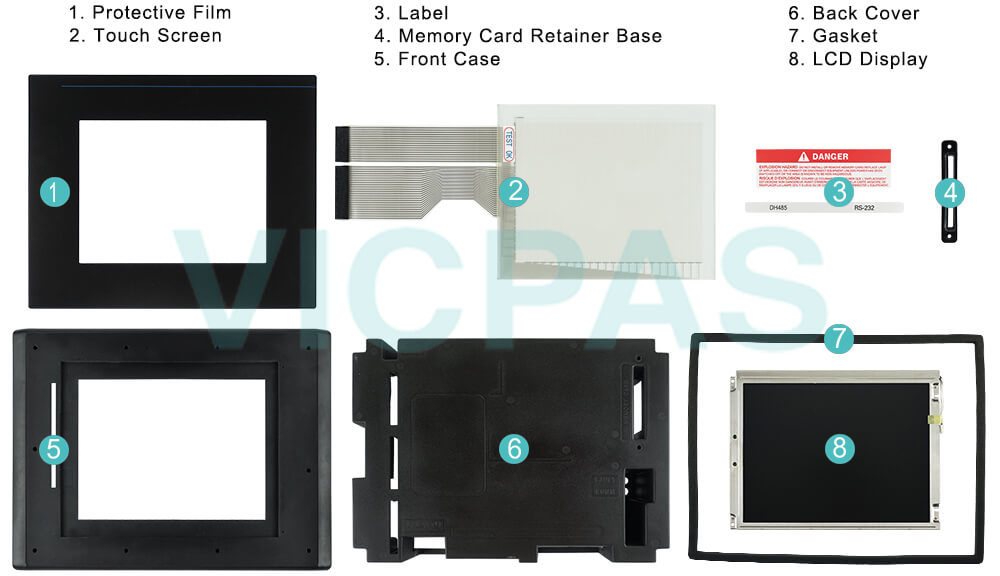 2711-T10C14 PanelView 1000 Touch Screen Panel, Protective Film, Front Overlay, LCD Display, Enclosure, Memory Card Retainer Base, Gasket, Sticker Cover Repair Replacement