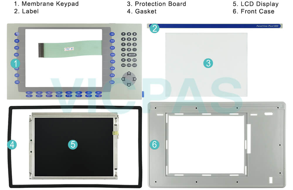 2711P-K10C6D6 Panelview 1000 Terminals Membrane Keypad, Protection Board, Label, LCD Display Screen, Plastic Cover, Gasket Repair Replacement