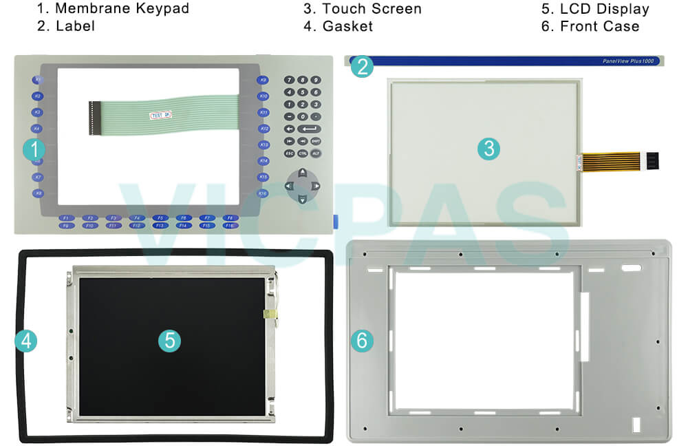 2711P-B10C6D6 Panelview Plus 1000 Keyboard Membrane, Touch Screen Panel, Label, LCD Display Screen, Plastic Cover, Gasket Repair Replacement
