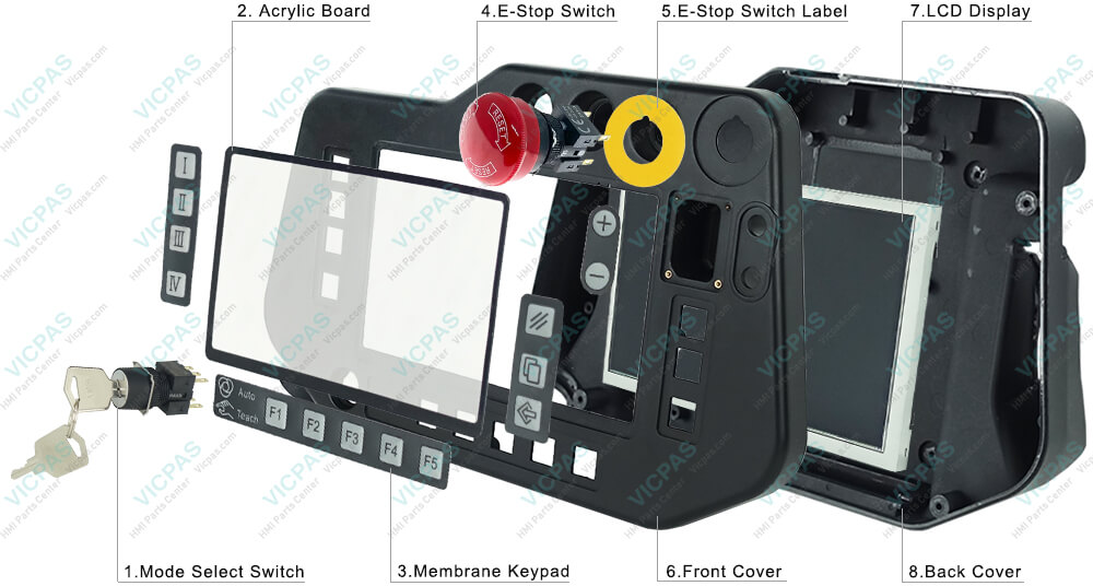 Panasonic G2 Teach Pendant Controller Membrane keypad, LCD display, Plastic Shell, Mode Select Switch, E-Stop Switch, E-Stop Switch Label, Acrylic Board replacement