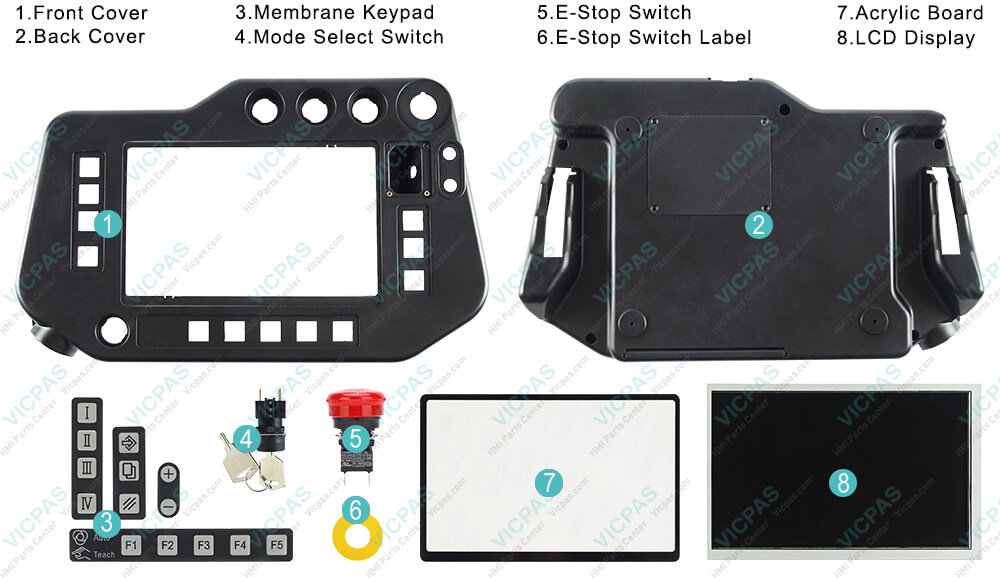 Panasonic G2 Teach Pendant Controller AUR01058 keypad switch, LCD display, protective case cover, E-Stop Switch, E-Stop Switch Label, Acrylic Board, Mode Select Switch replacement
