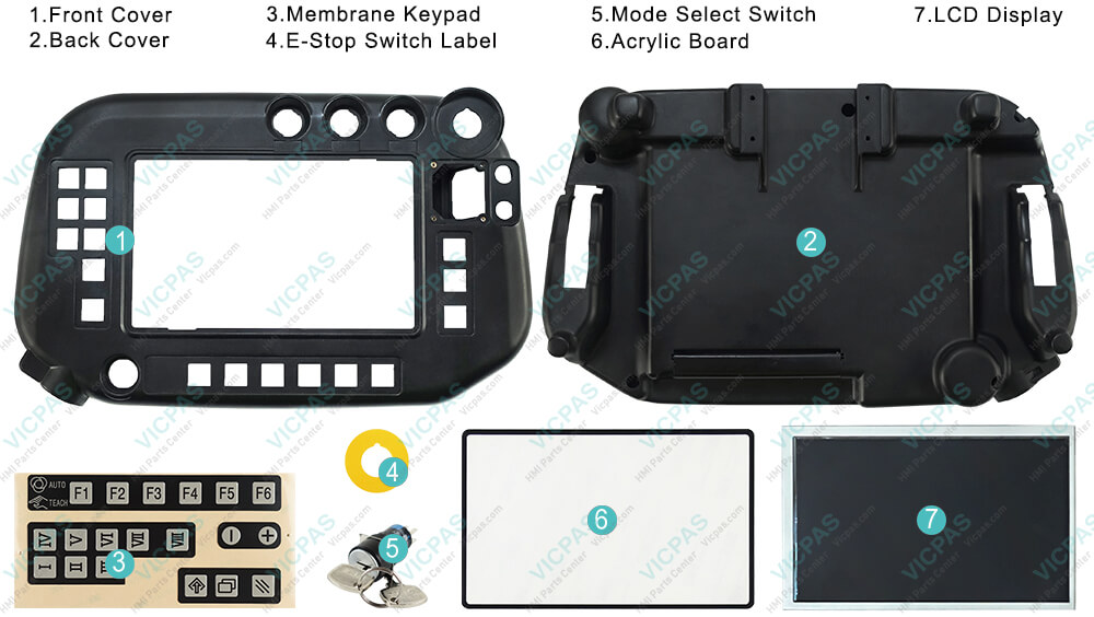 Panasonic G3 Teach Pendant Controller AUR01062 TA1400G3 TM1400G3 keypad switch, LCD display, protective case cover, E-Stop Switch Label, Acrylic Board, Mode Select Switch replacement