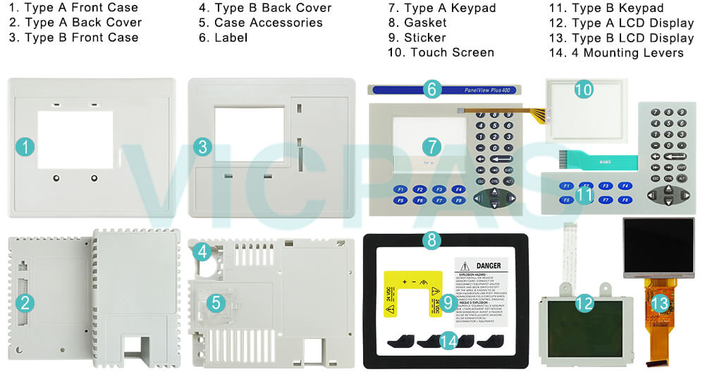  2711P-B4C5D PanelView Plus 400 Touch Screen Panel Glass Membrane Keypad Switch LCD Display Screen Housing Mounting Levers Gasket Label Sticker Repair Replacement